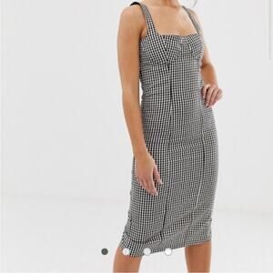 Capulet Lola Bustier Gingham Fitted Black White Midi Dress Size XS